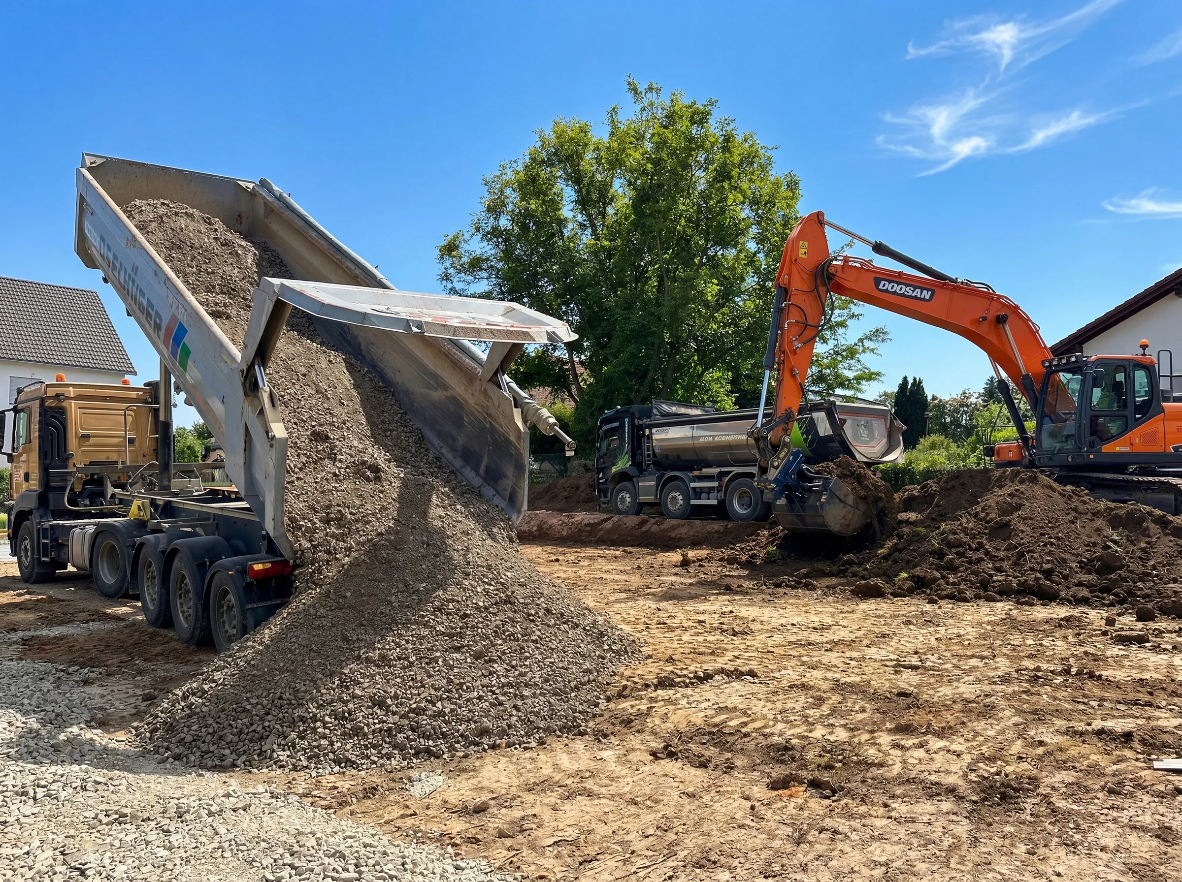 Verdichteter Schotter-Unterbau als stabile Basis für das Fundament